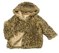 Béžovo-černá vzorovaná kožešinová podšitá bunda s kapucí F&F