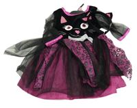 Nové - Černo-růžové sametovo/tylové šaty s kočkou 