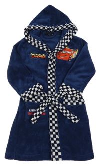 Tmavomodro-kostkovaný chlupatý župan s McQueenem a páskem Disney