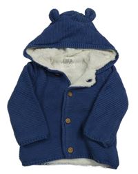 Tmavomodrý propínací zateplený svetr s kapucí F&F