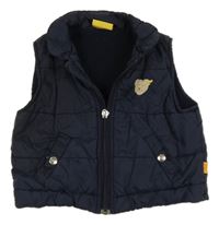 Tmavomodrá šusťáková zateplená vesta s medvídkem