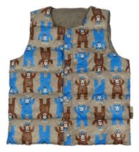 Hnědá šusťáková prošívaná zateplená vesta s medvídky 