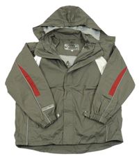 Šedá šusťáková outdoorová jarní bunda s pruhy a kapucí TCM