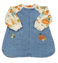 Modro-smetanové riflovo/teplákové šaty s dýněmi Next 