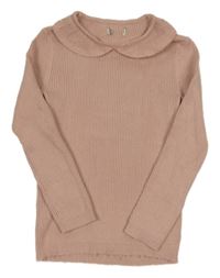 Světlerůžový žebrovaný svetr s límečkem F&F