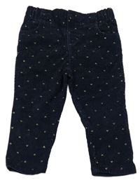 Tmavomodré manšestrové kalhoty se srdíčky Primark