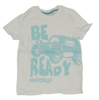 Bílé tričko s autem a nápisem Kids