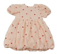 Světlerůžové srdíčkované šifonové balonové šaty Primark 