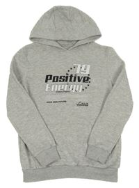 Šedá melírovaná mikina s nápisem a kapucí Primark