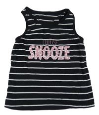 Černo-bílý pruhovaný crop top s nápisem z flitrů George