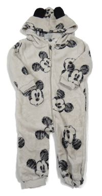 Šedá chlupatá kombinéza s Mickeym a kapucí Disney