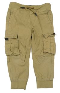 Pískové cagro cuff slim plátěné kalhoty s úpletovým pasem Denim Co.