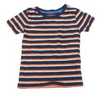 Tmavomodro-bílo-oranžové pruhované tričko PRIMARK