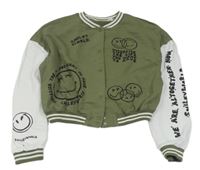 Khaki-bílá  baseballová cropmikina se smajlíky a pruhy H&M
