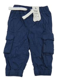 Nové - tmavomodré cargo cuff plátěné kalhoty Tu