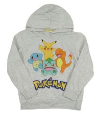 Světlešedá melírovaná mikina s pokémony a kapucí H&M
