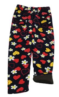 Tmavomodré květované zateplené legíny se srdíčky