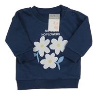 Nové - tmavomodrá mikina s kytičkami a nápisy PRIMARK