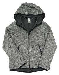 Šedo-bílo-černá melírovaná thermo propínací mikina s kapucí Domyos