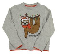 Šedo-červená melírovaná mikina s lenochodem s vánočním motivem Lily & Dan