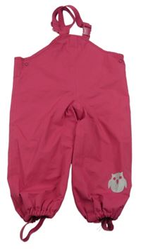 Malinové šusťákové nepromokavé laclové podšité kalhoty se sovičkami TCM