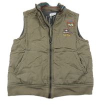 Khakišedá prošívaná šusťáková zateplená vesta s nášivkami la compagnie des petits