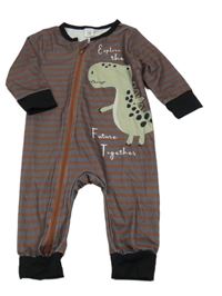 Hnědošedo-hmědo-černý pruhovaný overal s dinosaurem SHEIN