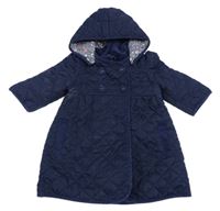 Tmavomodrý prošívaný šusťákový pod/zimní kabát s odepínací kapucí Jojo Maman Bébé