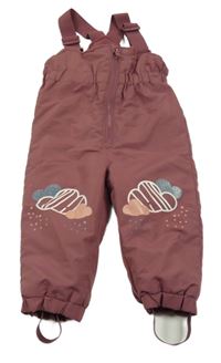 Mahagonové šusťákové zimní laclové oteplovačky s obláčky so cute