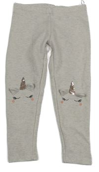 Světlebéžovo/šedé melírované teplákové zateplené legíny s jednorožci s flitry C&A