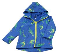 Safírová nepromokavá jarní bunda s dinosaury a kapucí joules