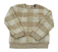 Hnědobéžovo-bílá kostkovaná huňatá mikina KIABI