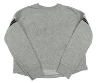 Šedá melírovaná mikina 3D logem a pruhy PRIMARK