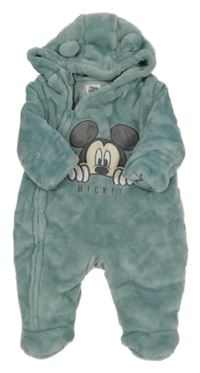 Modrošedá plyšová zateplená kombinéza s Mickey a kapucí C&A