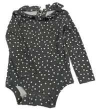 Tmavošedé puntíkaté žebrované body s volánkem Tu