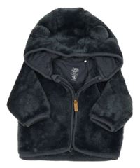 Tmavošedá plyšová bunda s kapucí s oušky F&F