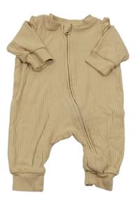 Béžový žebrovaný overal s volánky