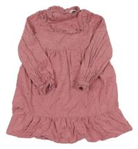 Růžové puntíkaté manšestrové šaty s volánky M&S