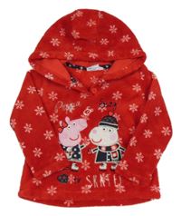 Červená plyšová mikina s Peppa Pig a vločkami a kapucí