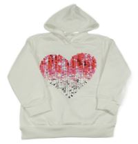 Bílá teplá mikina se srdíčkem a kapucí 