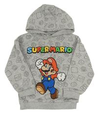 Šedá melírovaná mikina s Máriem a kapucí PRIMARK