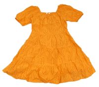 Oranžové plátěné šaty s madeirou a mašlí PRIMARK