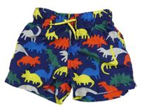 Tmavomodré plážové kraťasy s barevnými dinosaury PUSBLU
