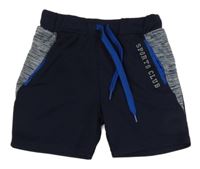 Tmavomodro-melírované sportovní kraťasy s nápisem Topolino