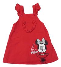 Červené teplákové šaty s Minnie a kapsou a volánky