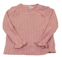 Růžový žebrovaný úpletový svetr s volánky H&M