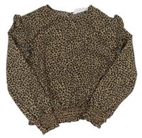 Béžové crop triko s leopardím vzorem a volány H&M
