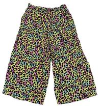 Žluto-růžovo-tyrkysové batikované lehké culottes kalhoty s leopardím vzorem Kiki&Koko