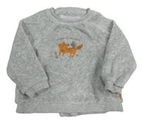 Šedá melírovaná sametová mikina s liškou s ježkem