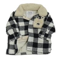 Černo-bílá kostkovaná podšitá košile s kapsou s medvědem F&F